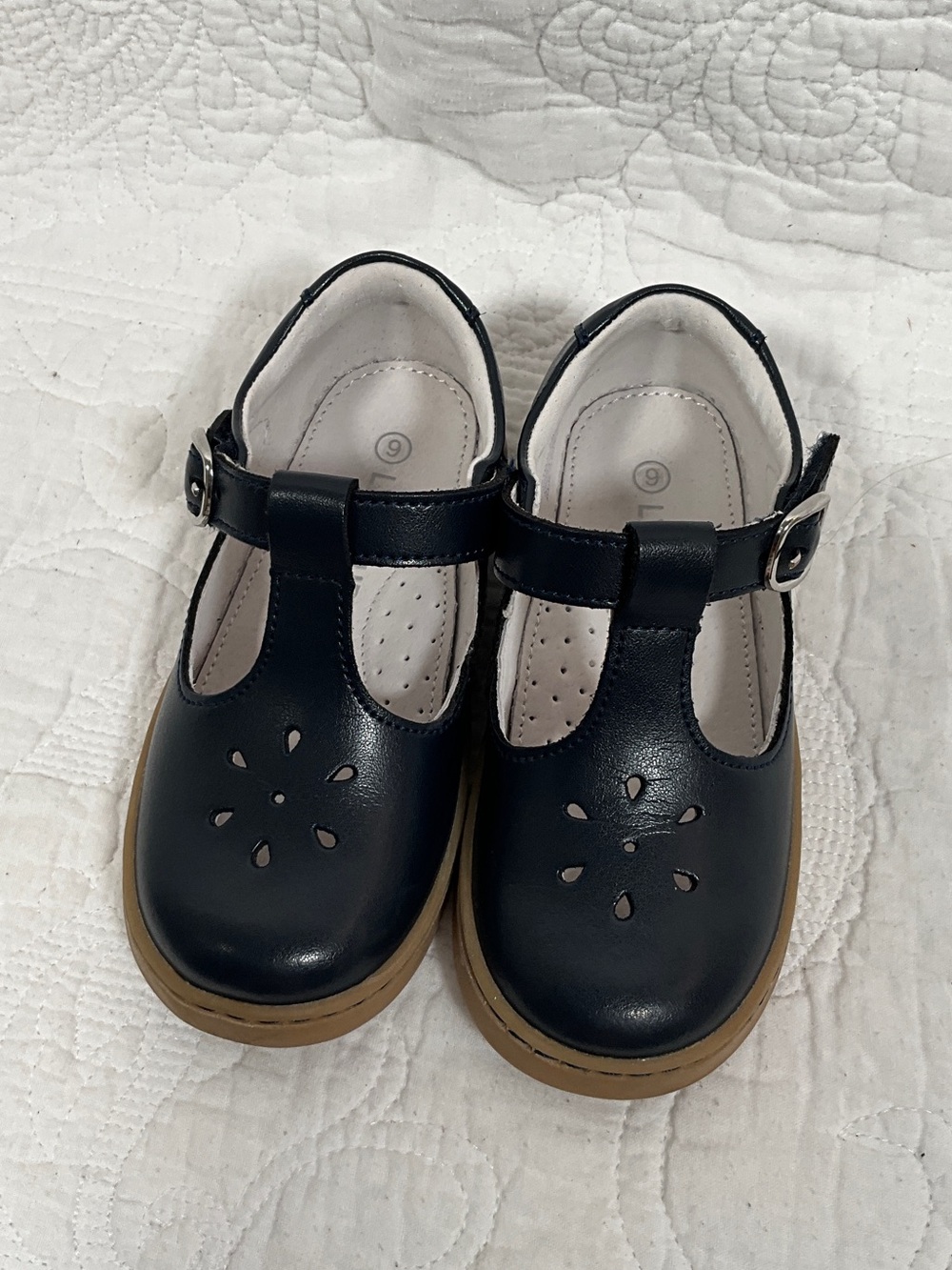 L'Amour Black T-Strap Mary Jane Shoes with Tan Sole